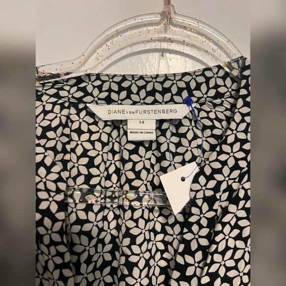 Diane von Furstenberg Black White Silk Dress Tie Cinch Waist Floral $578 14 - Picture 2 of 4